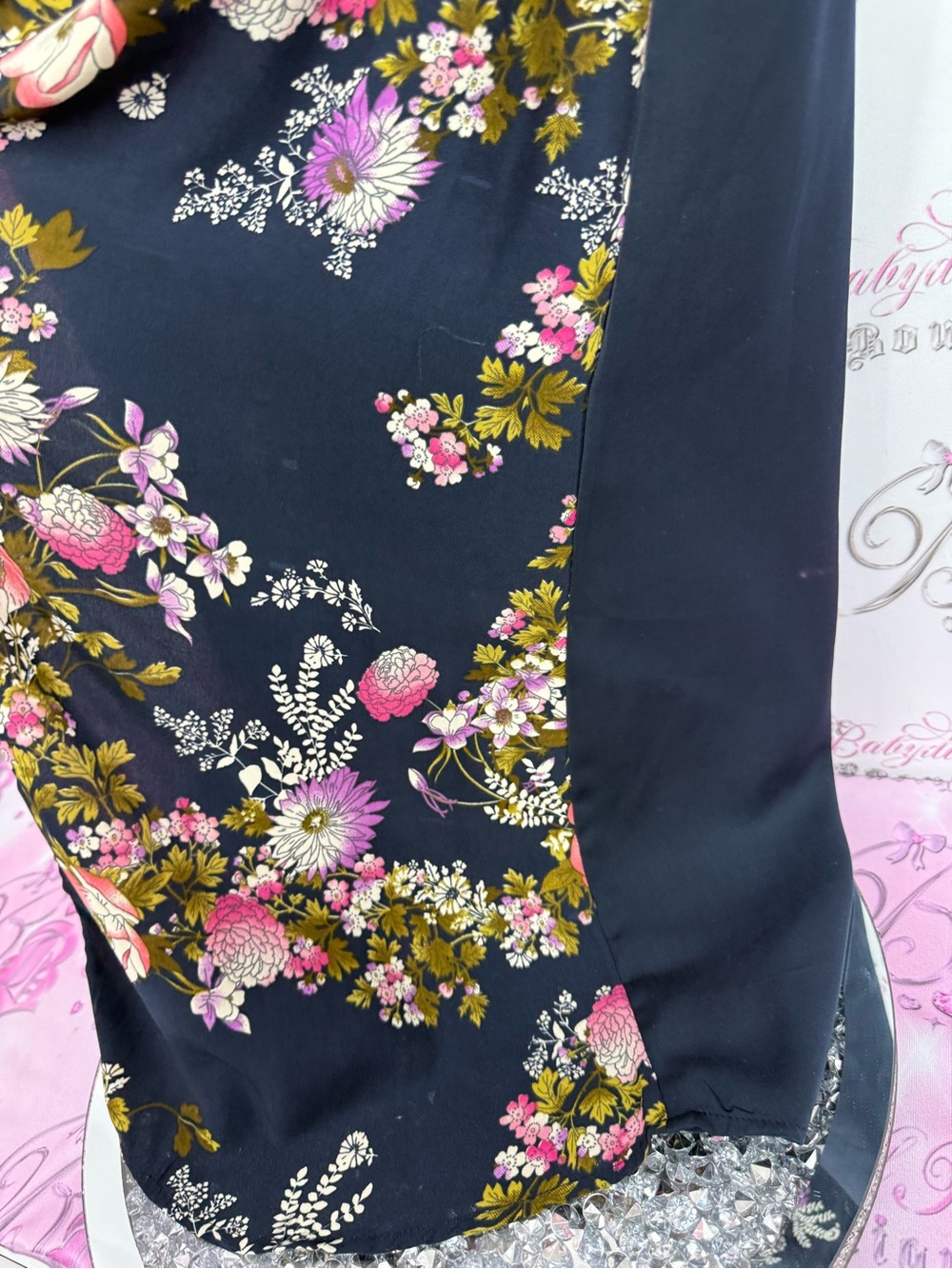 Japna Navy Floral Kimono Cardigan with Pink and Green Blooms - Picture 7 of 10